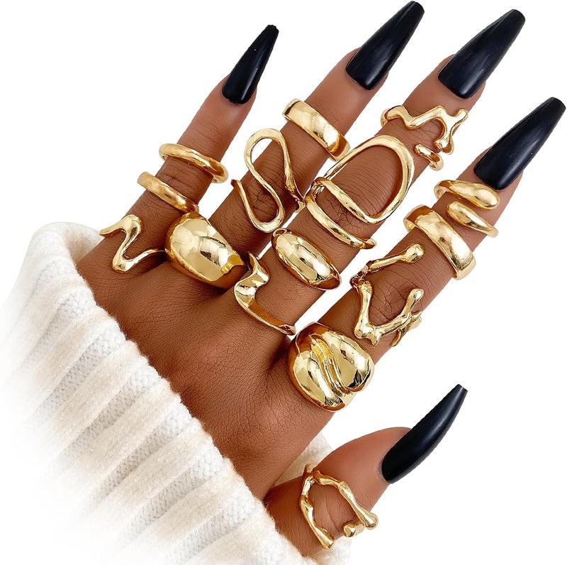 IFKM Gold Chunky Rings Set for Women 14k Gold Plated Thick Dome Stackable Open Rings Trendy Dainty Minimalist Jewelry Gifts - Image 1